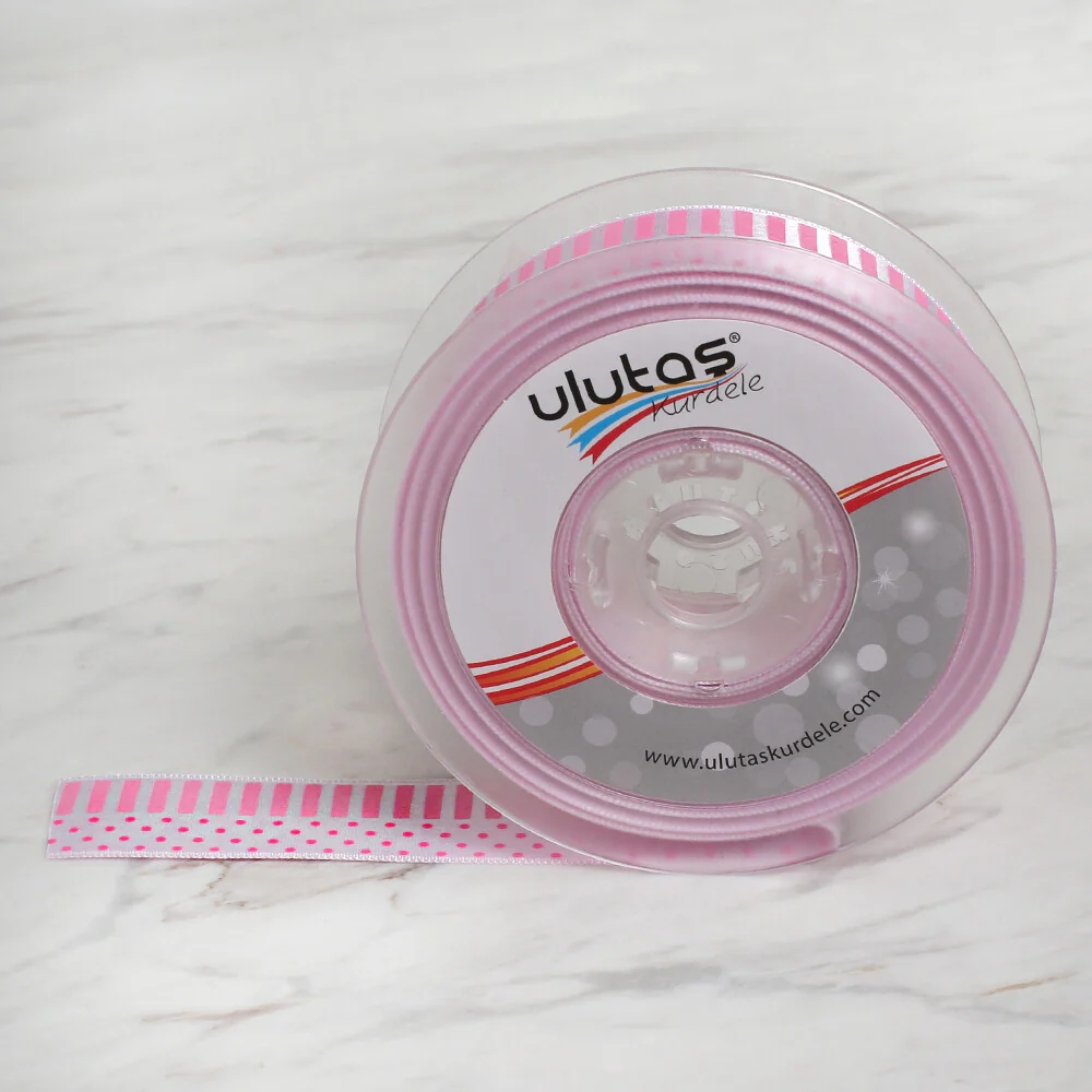 Ulutaş  2.5 cm 20 m Patterned Satin Ribbon, Pink - Image 2