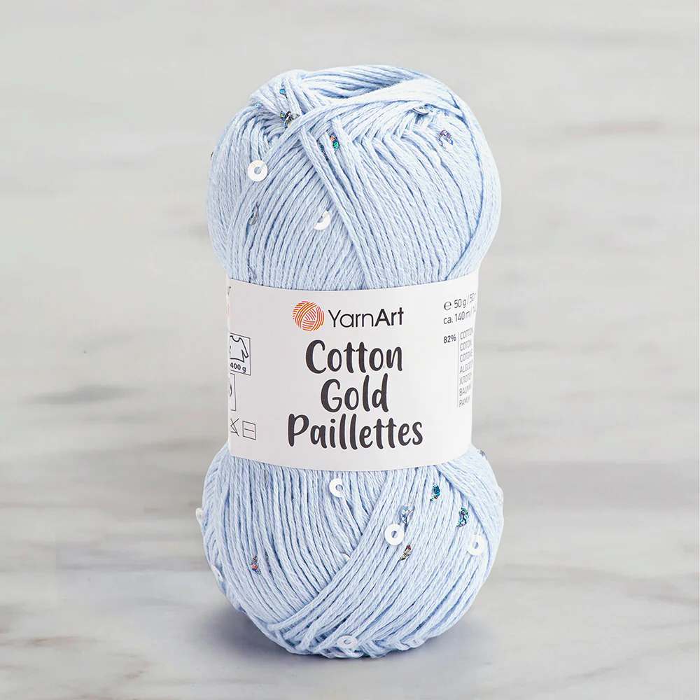 Yarnart Cotton Gold Paillettes Hand Knitting Yarn , Baby Blue - 7109