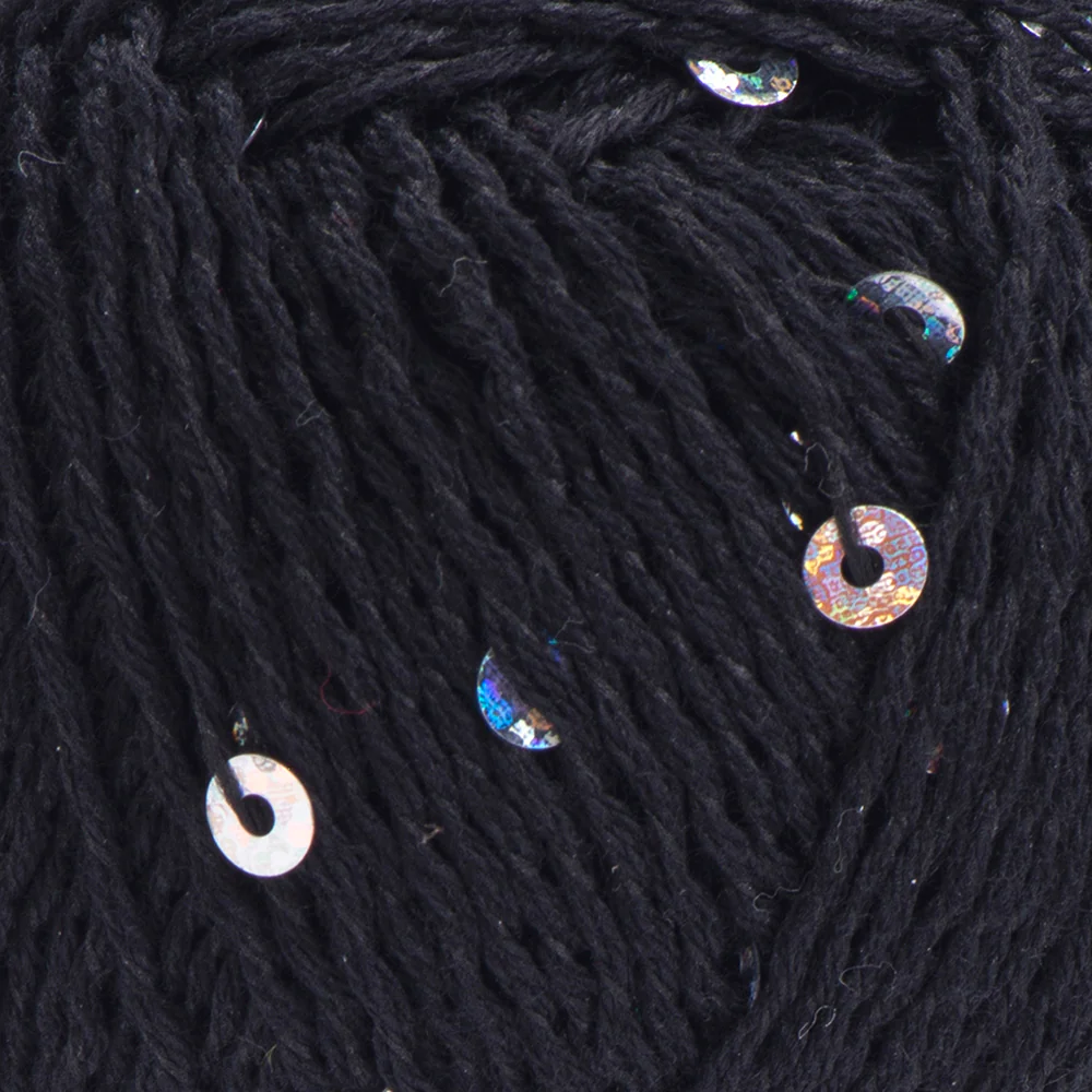 Yarnart Cotton Gold Paillettes Hand Knitting Yarn , Black - 7101 - Image 2