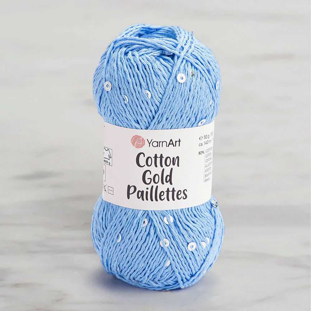 Yarnart Cotton Gold Paillettes Hand Knitting Yarn , Blue - 7110