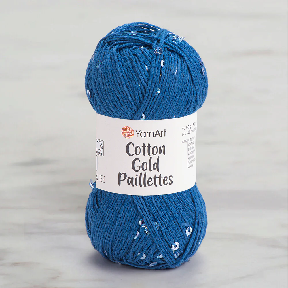 Yarnart Cotton Gold Paillettes Hand Knitting Yarn , Blue - 7111