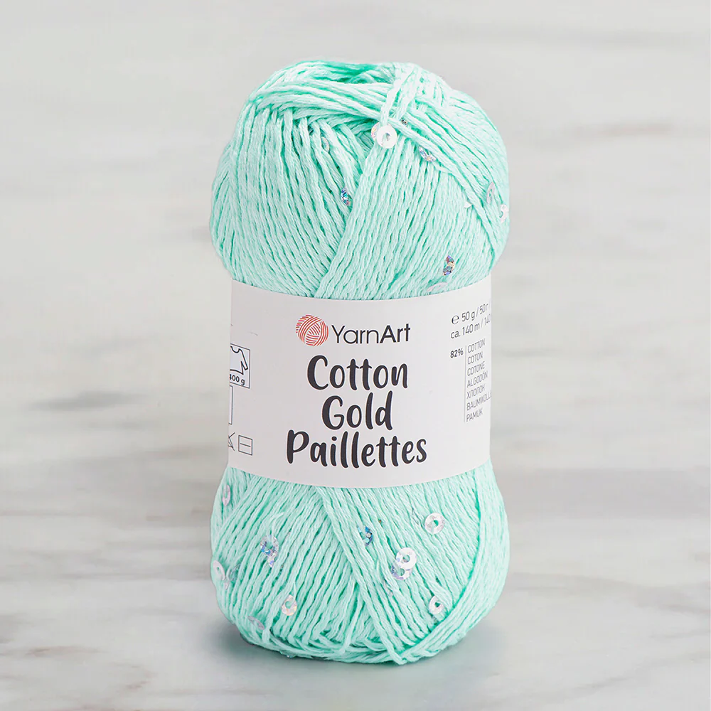 Yarnart Cotton Gold Paillettes Hand Knitting Yarn , Green - 7112
