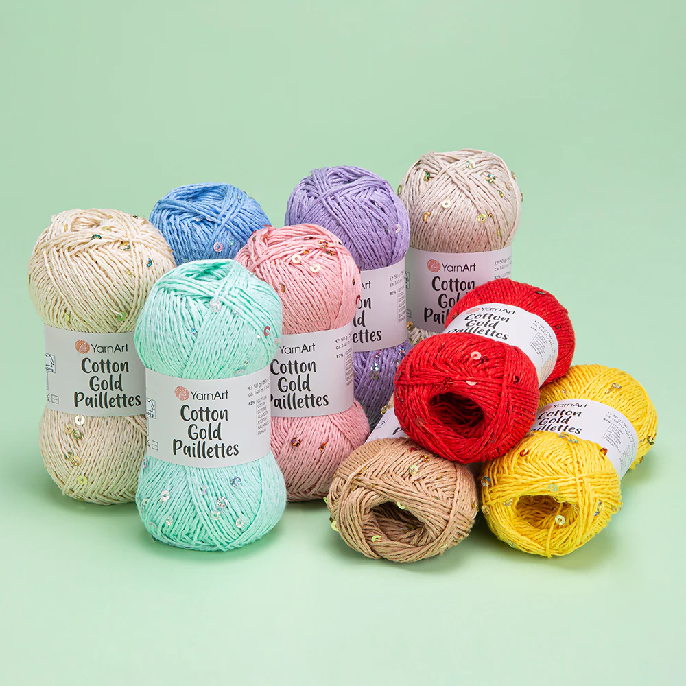 Yarnart Cotton Gold Paillettes Hand Knitting Yarn , Green - 7112 - Image 3