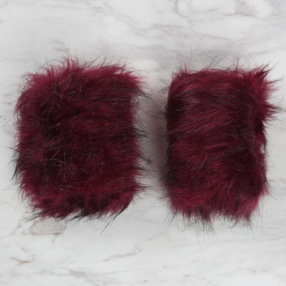 Yarnart Cuffs - Faux Fur Cuffs Burgundy - F505 - Image 2