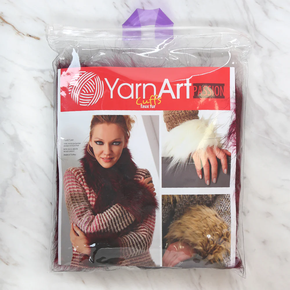Yarnart Cuffs - Faux Fur Cuffs Burgundy - F505 - Image 3