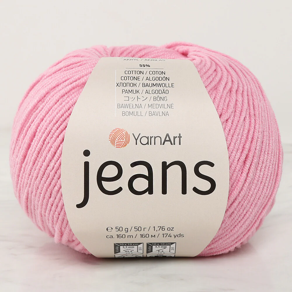 YarnArt Jeans Knitting Yarn, Pink - 36