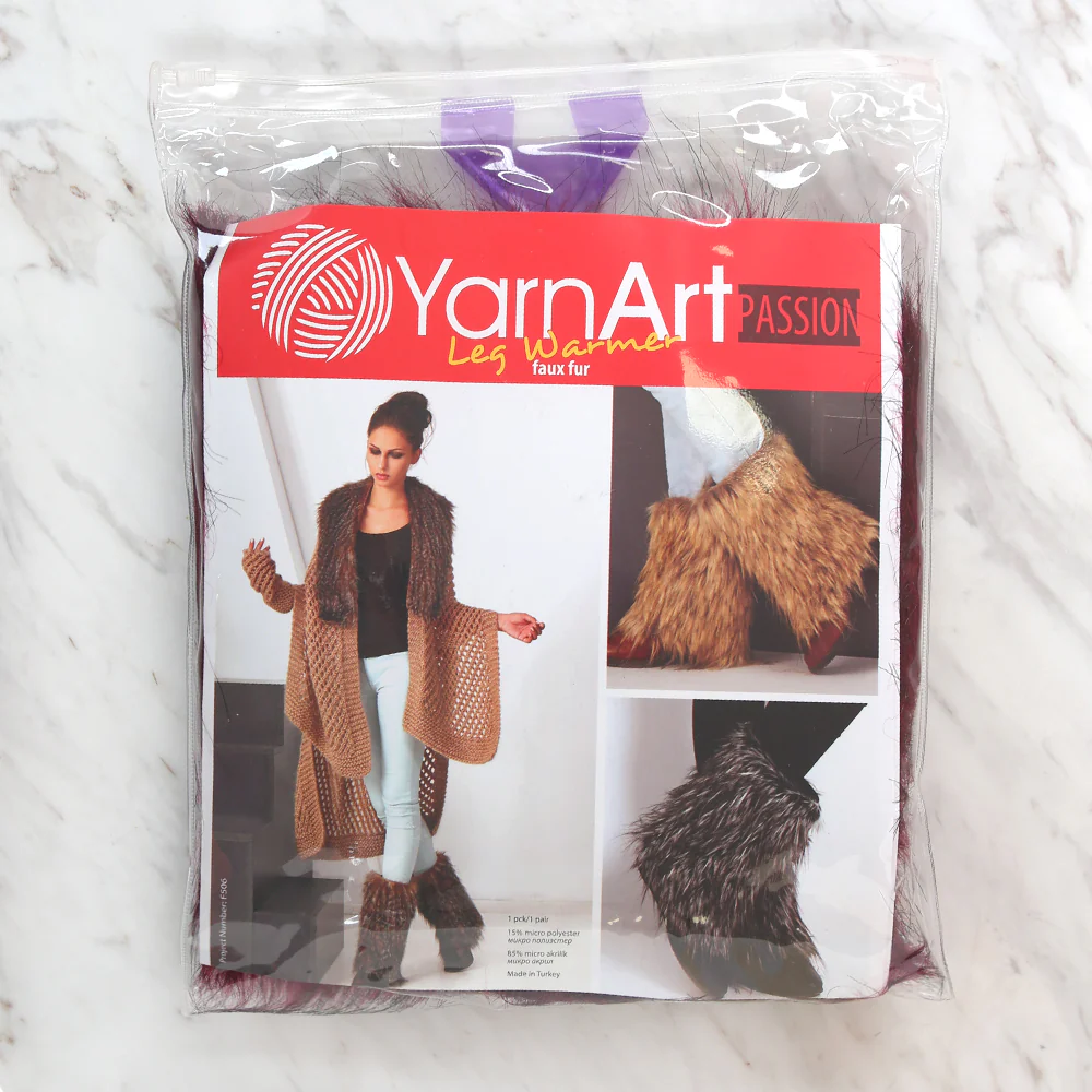 Yarnart Leg Warmer Faux Fur Leggings Burgundy - F506 - Image 3
