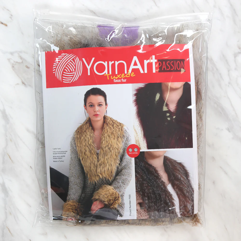 Yarnart Tuxede - Faux Fur Collar Beige - F503 -1 - Image 3