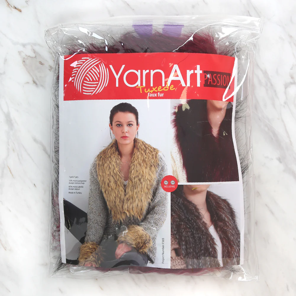 Yarnart Tuxede - Faux Fur Collar Burgundy - F503 - Image 3