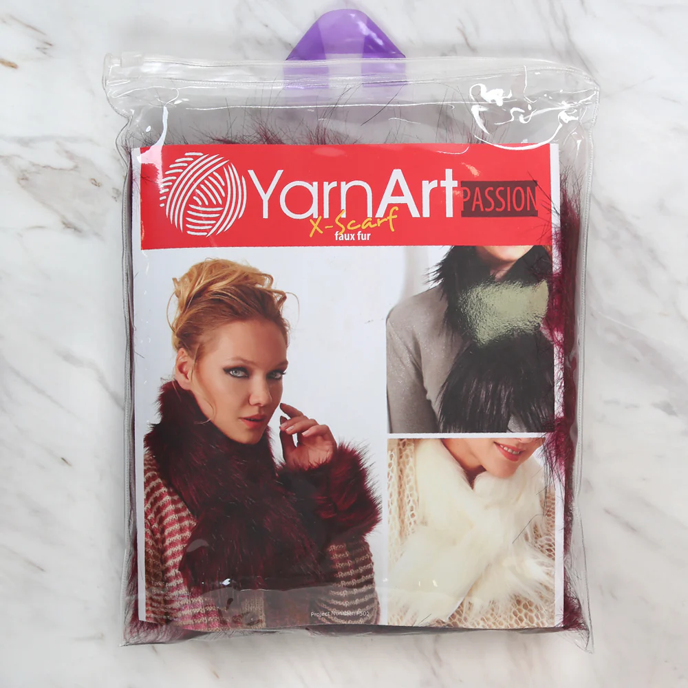 Yarnart X - Scarf Faux Fur Shawl Burgundy - F502 - Image 3